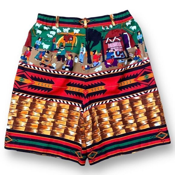 Vintage Sharon Young Shorts Tailored High Waisted Native American Folk Art Mom - Picture 2 of 11